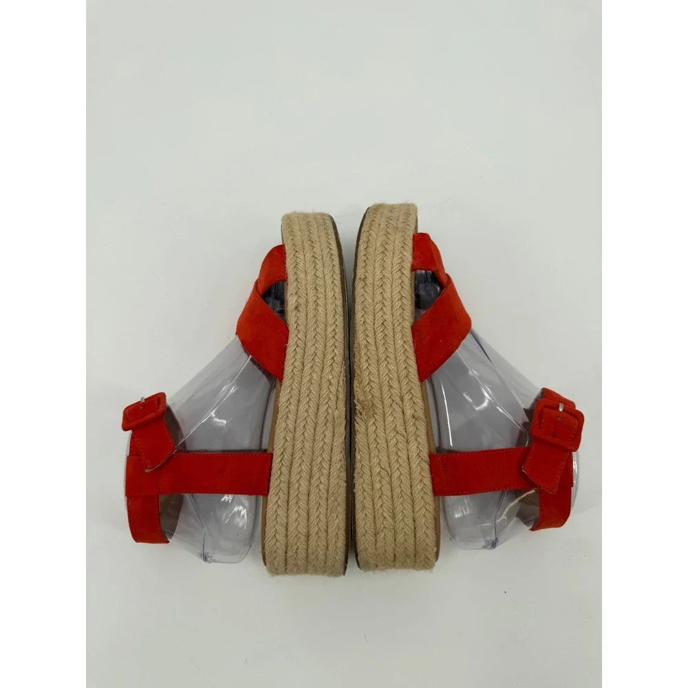 Red Espadrille Platform Sandals Ankle Strap Crisscross Faux Suede Size 7